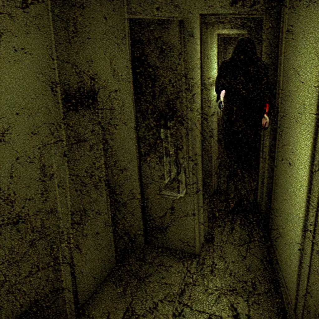 Prompt: cursed screenshot from horror game'p. t'by hideo kojima. deep aesthetics of silent hill