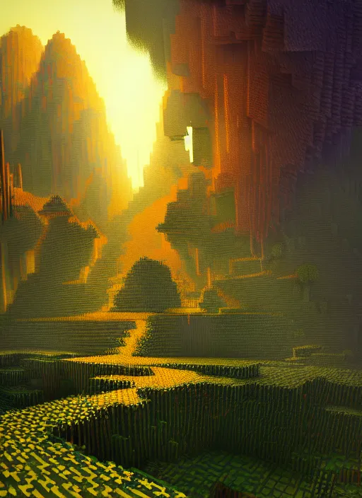 Image similar to together, hyperrealism, no blur, 4 k resolution, ultra detailed, style of minecraft, anato finnstark, edward robert hughes, james gurney, syd mead