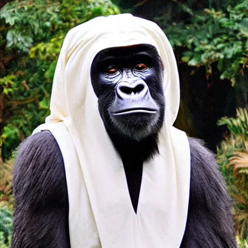 Image similar to harambe dressed as an high priest