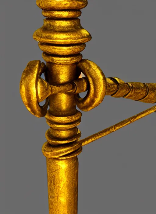 Image similar to an ancient golden fighting staff, Unreal 5, DAZ, hyperrealistic, octane render, dynamic lighting