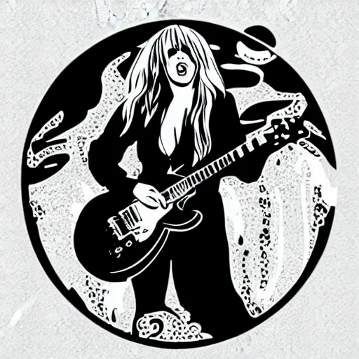 Image similar to stevie nicks playing guitar and singing, sticker - art, svg vector, adobe - illustrator