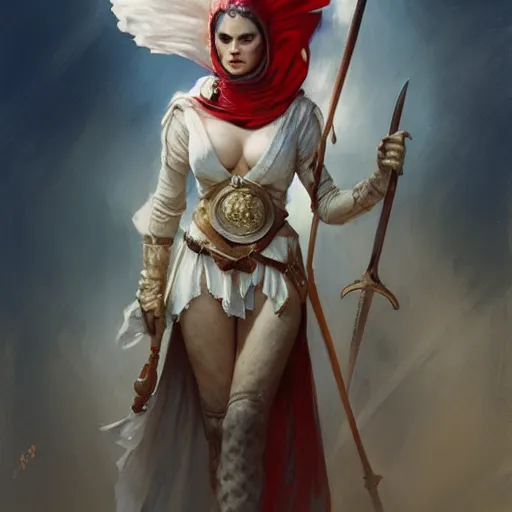 Image similar to ( ( ( full length portrait of a white dollface persian, halberd, breastplate ) ) ), d & d, tyler jacobson, greg rutkowski, frank frazetta, alexandre chaudret, boris vallejo, michael whelan, miro petrov, magali villeneuve, donato giancola