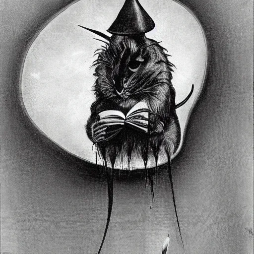 Image similar to mouse wizard, by salvador dali