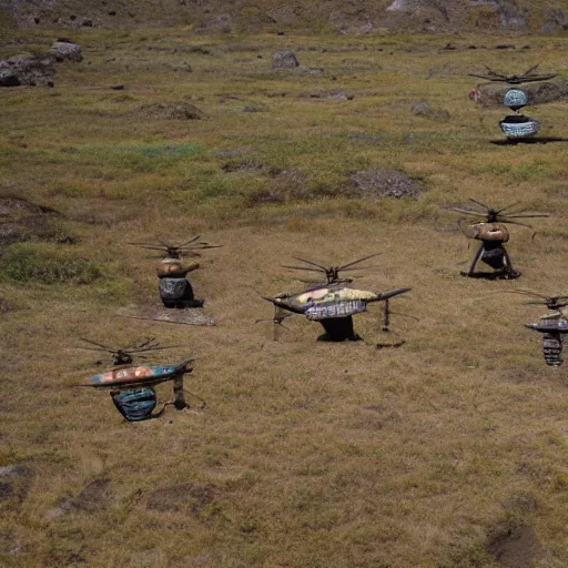Prompt: precolumbian helicopters, 8k photo,