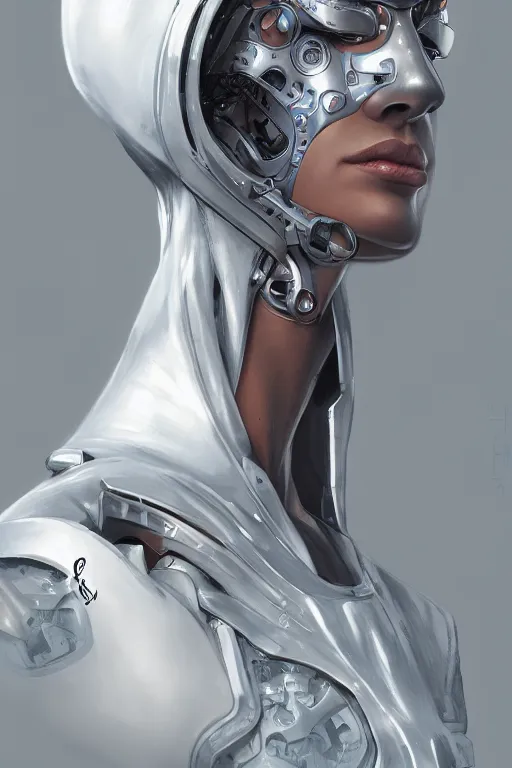 Image similar to a portrait of a faceless cyborg with a hood and mechanical part by Mars Chris and Artgerm, highly detailed, trending on artstation
