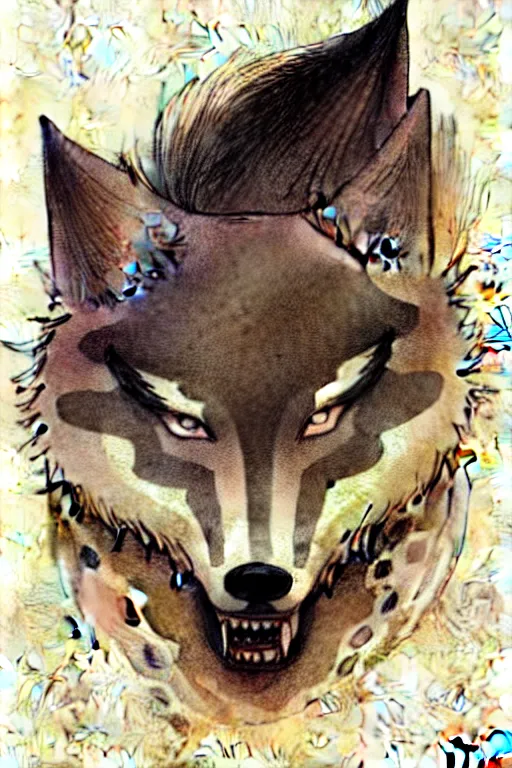 Prompt: ( ( ( ( ( traditional stylized wolf mask. muted colors. ) ) ) ) ) by jean - baptiste monge!!!!!!!!!!!!!!!!!!!!!!!!!!!