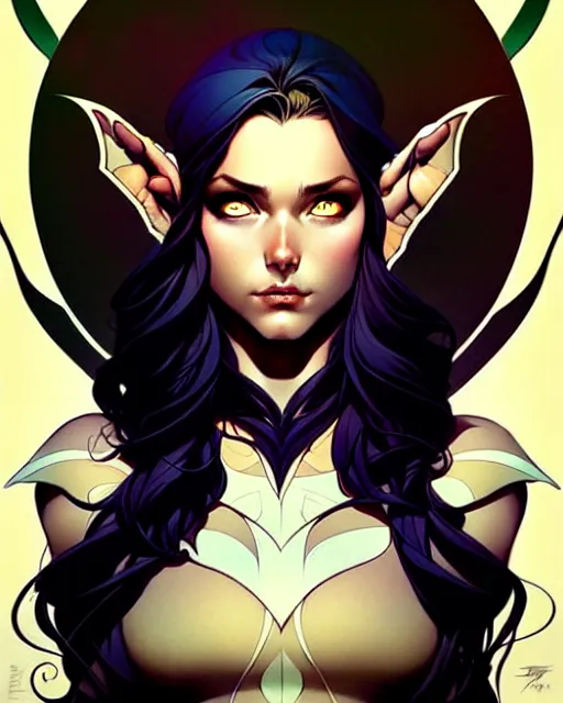 Image similar to artgerm, joshua middleton comic cover art, full body pretty female elven wood elf, symmetrical eyes, symmetrical face, long curly black hair, beautiful forest, rim lighting