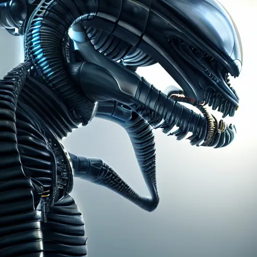 Image similar to futuristic cyberpunk alien xenomorh queen robot concept, highly detailed, photorealistic portrait, bright studio setting, studio lighting, crisp quality and light reflections, unreal engine 5 quality render