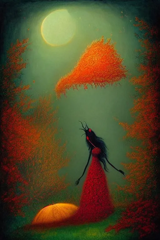 Image similar to surreal, fantasy, fairytale animals, flowerpunk, mysterious, vivid autumn colors, by andy kehoe