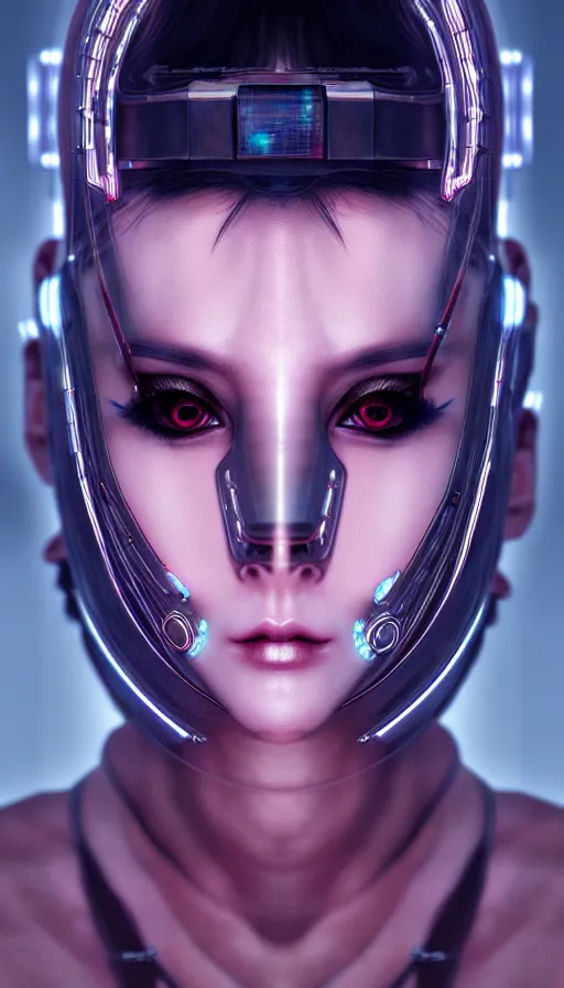 Image similar to face mask on beautiful woman face, cyberpunk art by kuno veeber, cgsociety, computer art, ultra detailed, futuristic, anime aesthetic