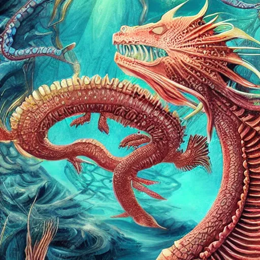 Prompt: underwater sea dragon, d & d style, trending on artstation, colorful, intricate, highly detailed art by aurore folny and ilse gort and yugin maffioli