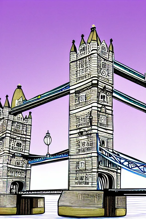 Prompt: london tower bridge, illustration, in the style of katinka reinke