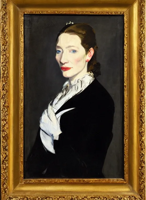 Prompt: An antique oil painting of cate blanchett by Manet, super detailed, hd