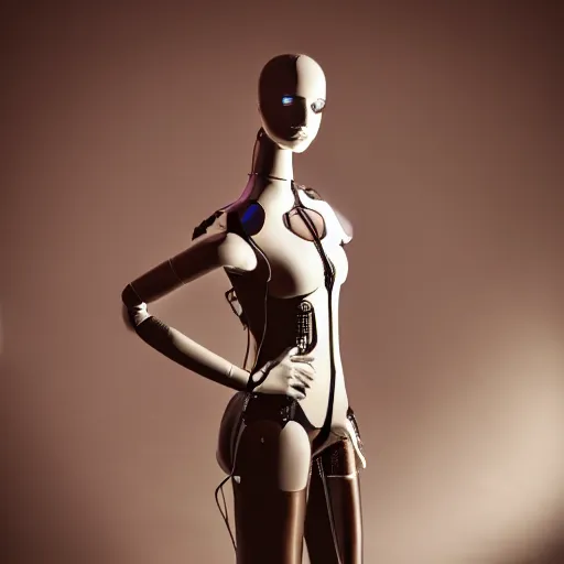 Prompt: a mannequin wearing a futuristic cyperpunk outfit, studio photography, dramatic lighting