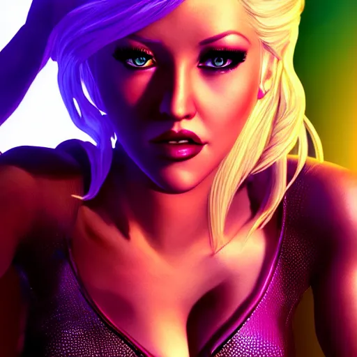 Image similar to christina aguilera portrait, borderlands, tales from the borderlands, the wolf among us, comic, cinematic lighting, studio quality, 8 k