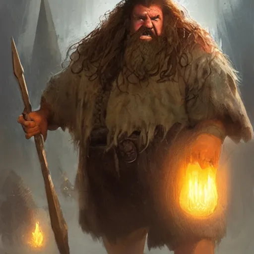 Image similar to gimli meets hagrid, dwarf, giant, character design, greg rutkowski