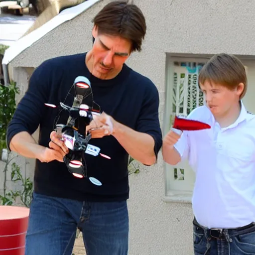 Image similar to tom cruise and nicholas cage racing remote control airplanes