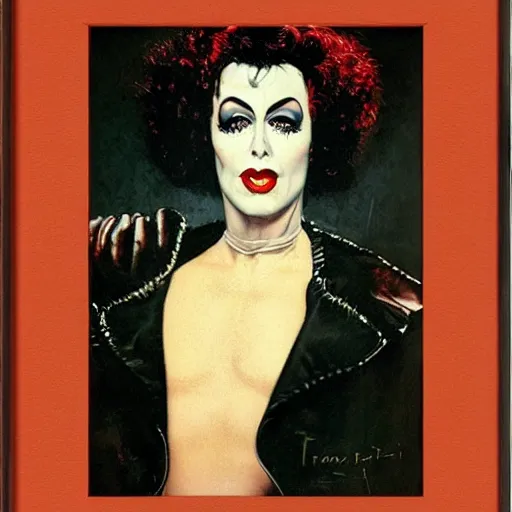 Image similar to frontal portrait of dr. frank - n - furter. a portrait by norman rockwell.