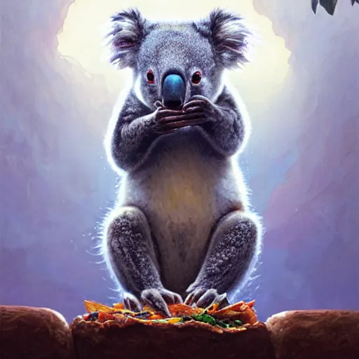 Prompt: highly detailed portrait of koala eating a taco, stephen bliss, unreal engine, fantasy art by greg rutkowski, loish, rhads, ferdinand knab, makoto shinkai and lois van baarle, ilya kuvshinov, rossdraws, tom bagshaw, alphonse mucha, global illumination, radiant light, detailed and intricate environment