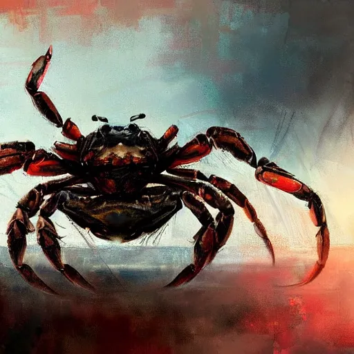 Prompt: terrifying cybernetic crab painted by Jeremy Mann. Trending on artstation and pixiv