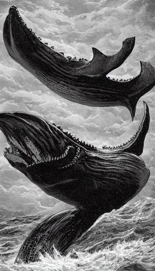 Prompt: a pentax photograph of a monstrous horror whale, sharp teeth, giant mouth, dark fantasy horror art