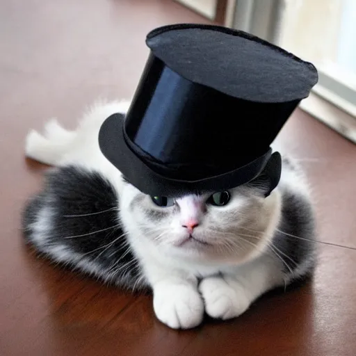 Prompt: A Scottish Fold cat with a top hat and a mustache