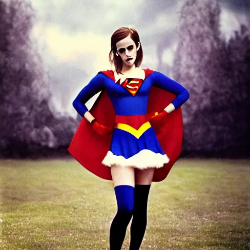 Prompt: emma watson, superhero halloween costume, award winning, kodak ektachrome expired blue tint,