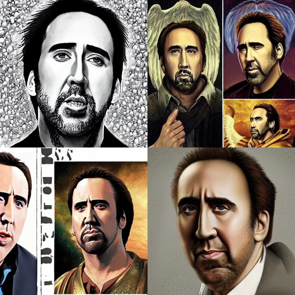 Prompt: nicholas cage in the style of Biblically Accurate Angels