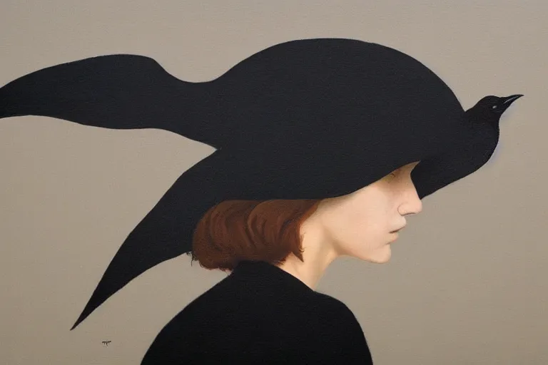 Prompt: young a woman with a raven - shaped hat artwork by tim eitel