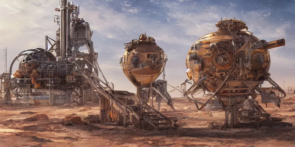 Image similar to anime spaceport rocket launch site in desert steampunk key by greg rutkowski night ultrahd fantastic details