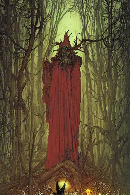 Image similar to a horrible ugly evil witch baba yaga in the forest, by lawrence alma tadema and zdzislaw beksinski and norman rockwell and jack kirby and tom lovell and greg staples