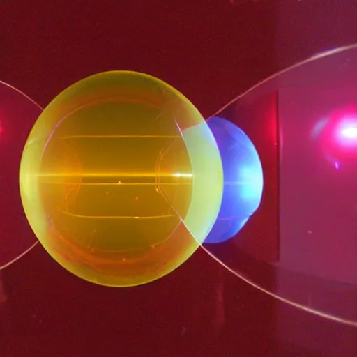 Prompt: glass spheres on a red cube, diffraction