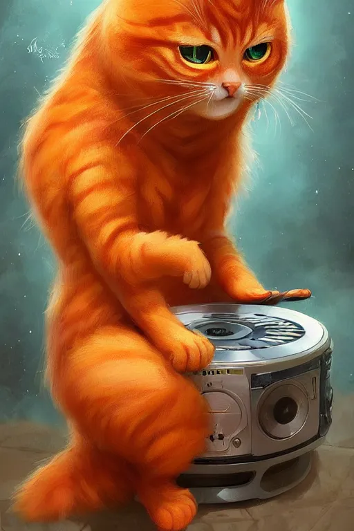 Prompt: cute anthropomorphic orange tabby cat dj mixing, cute and adorable, pretty, beautiful, art portrait, matte fantasy painting, Cg society Artstation, by Jason Felix by Steve Argyle by Tyler Jacobson by Peter Mohrbacher, cinematic lighting