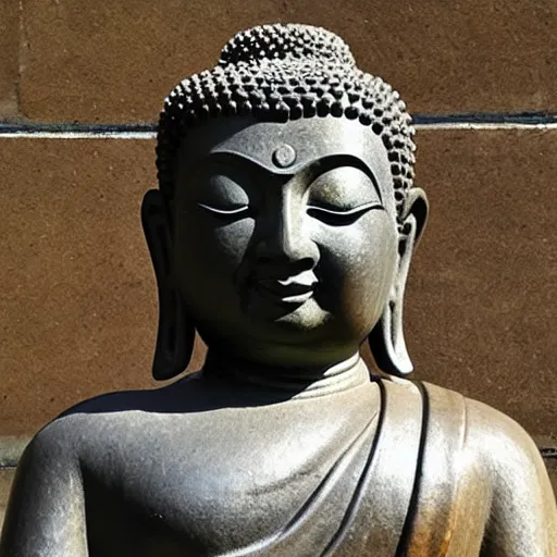 Prompt: a buddhist statue with the face of dave chizzy chisnall