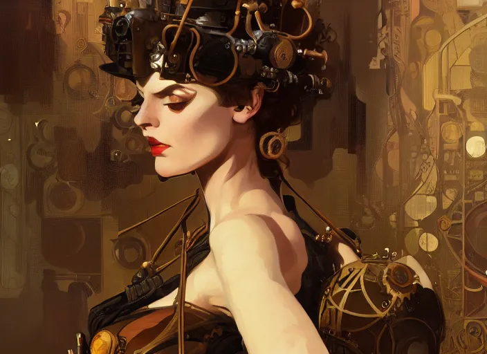 Image similar to woman model, steampunk!!! and modern, rgb, in a bathroom, backlit, elegant, highly detailed, digital painting, artstation, concept art, smooth, sharp focus, illustration, art by krenz cushart and artem demura and alphonse mucha