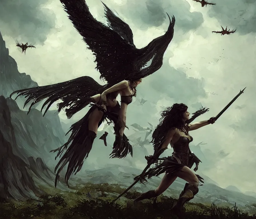 Prompt: rachel weisz as a harpy from the witcher universe. flying. lush landscape. concept art by greg rutkowski, john j. park, jason chan, noah bradley, feng zhu, gintas galvanauskas, gustave courbet, rosa bonheur, edward hopper. sharp focus, cinematic atmosphere, detailed and intricate, perfect anatomy