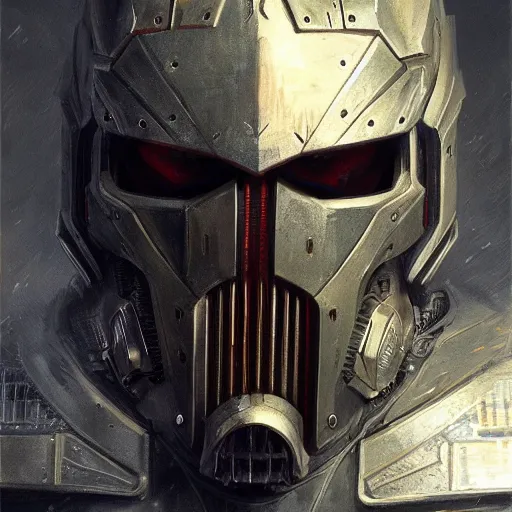 Image similar to the doomslayer as a realistic cyberpunk knight, closeup portrait art by donato giancola and greg rutkowski, realistic face, digital art, trending on artstation, symmetry!!, skull helmet