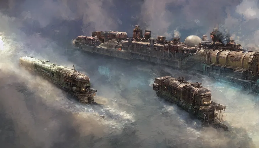 Prompt: craig mullins and ghibli digital illustration of a long dragon train in deep ocean unreal engine, hyper realism, realistic shading, cinematic composition, realistic render, octane render, detailed textures, photorealistic, wide shot