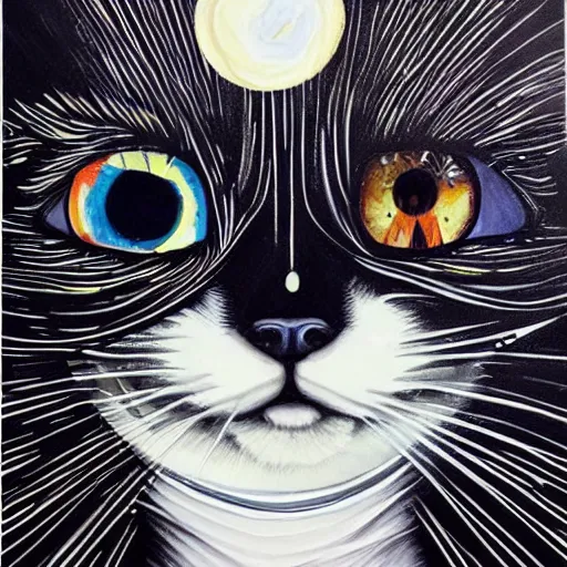 Prompt: a painting of a black and white cat in a cosmic scenic environment by sandra chevrier, hyperdetailed