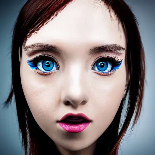 Image similar to prompt, high speed, modelsociety, radiant skin, huge anime eyes, rtx on, perfect face, intricate, sony a 7 r iv, symmetric balance, polarizing filter, photolab, lightroom, 4 k, dolby vision, photography award