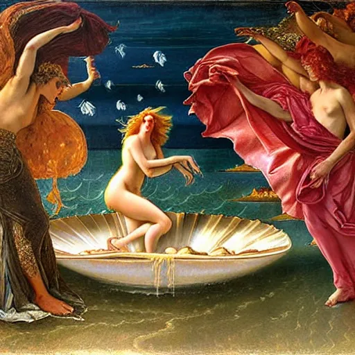 Prompt: lady gaga artpop act ii by gaston bussiere, greg rutkowski, sandro botticelli birth of venus