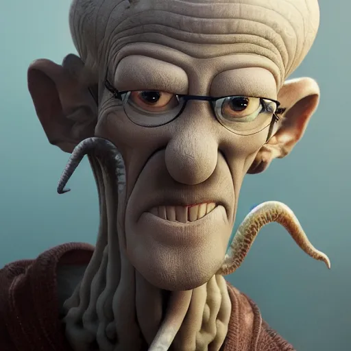 Prompt: hyperrealistic mixed media image of squidward tentacles, stunning 3 d render inspired art by greg rutkowski and xiang duan and thomas eakes, perfect facial symmetry, realistic, highly detailed attributes and atmosphere, dim volumetric cinematic lighting, 8 k octane extremely hyper - detailed render, post - processing, masterpiece,