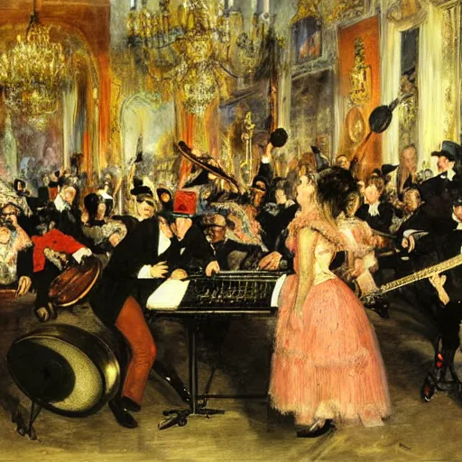 Prompt: a painting of a band show by Adolph Menzel