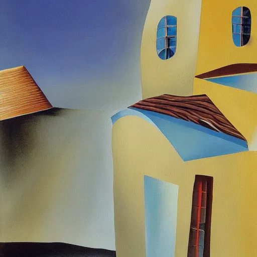 Prompt: a painting of a house by salvador dali
