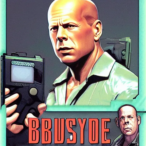 Image similar to coverart for a Gameboy videogame that just loads a picture of Bruce Willis, no other gameplay features