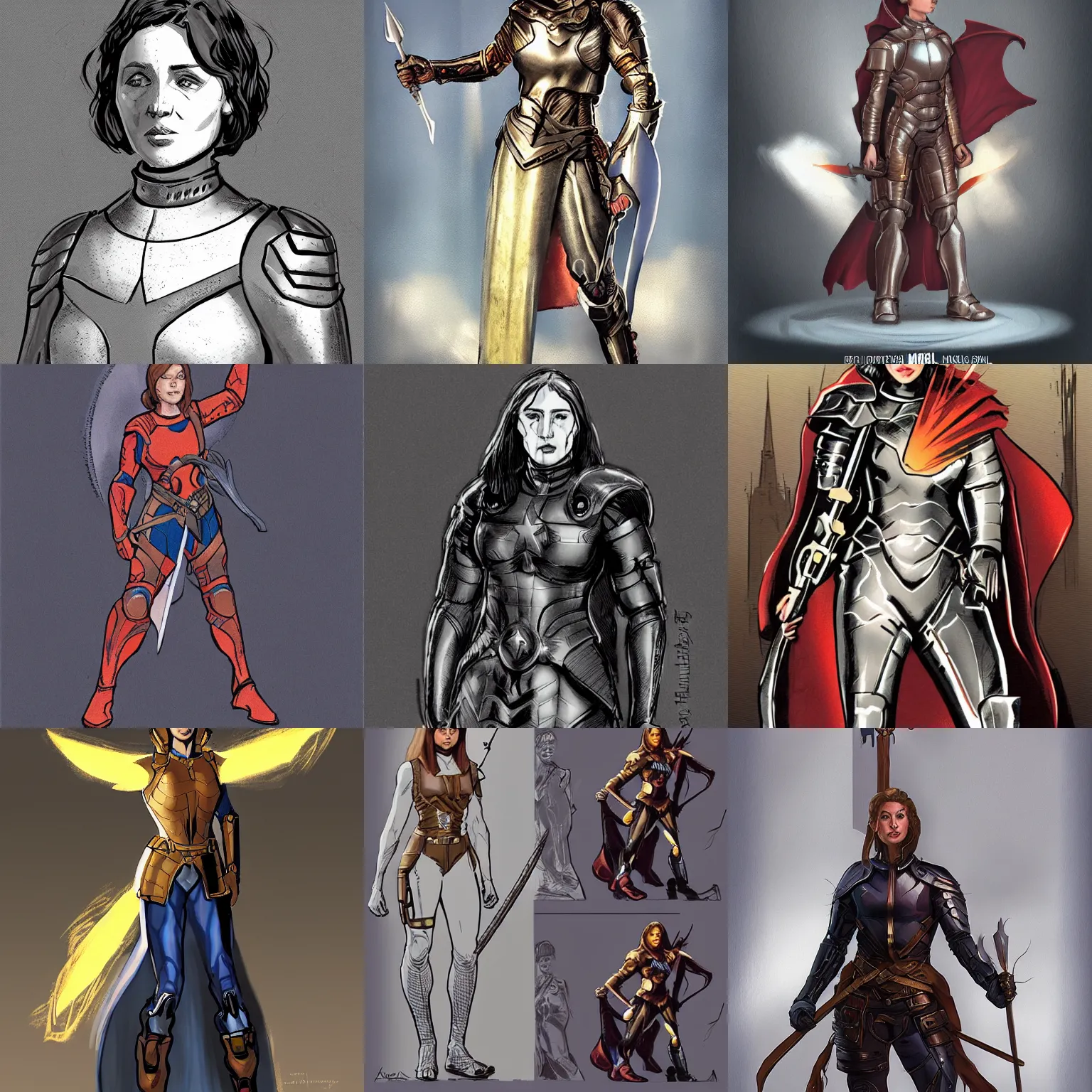 Prompt: joan of arc, marvel character concept art