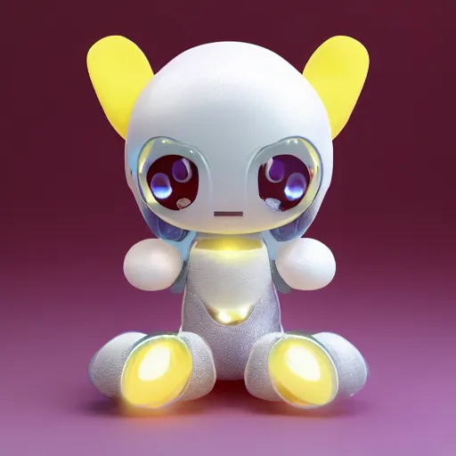 Prompt: cute fumo plush of an adorable robot idol, singer, lens flare with reflection and refraction, fur simulation, vray