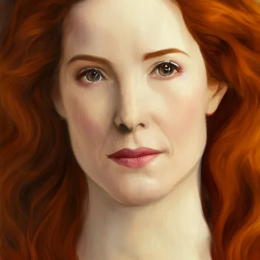 Prompt: bridget regan as jean grey in the style of john singer sargent, symmetrical facial features, 8 k intricate detail, golden ratio, radiosity rendering,