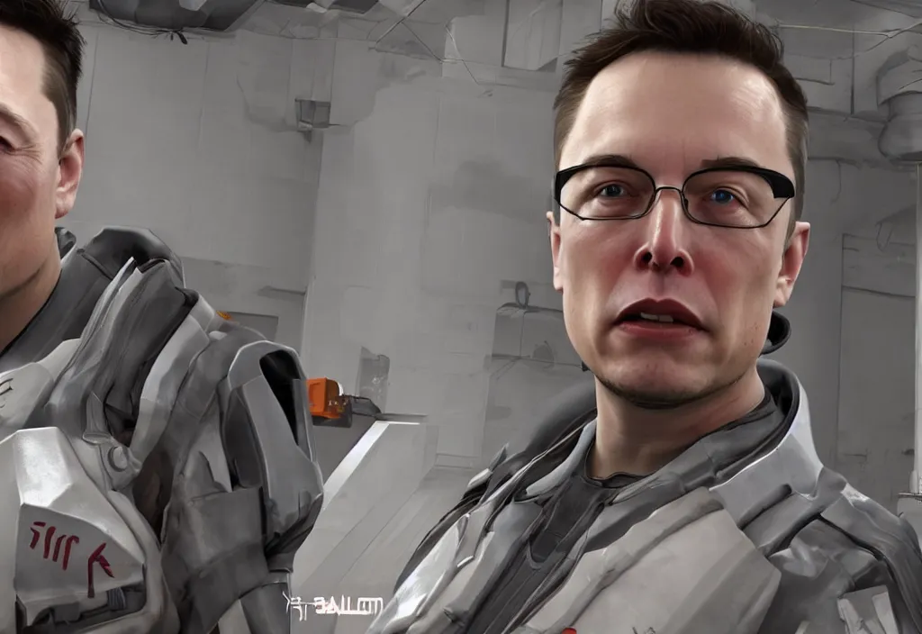 Image similar to elon musk in half life, elon musk in the video game half life, gameplay screenshot, close up, 3 d rendering. unreal engine. amazing likeness. very detailed.