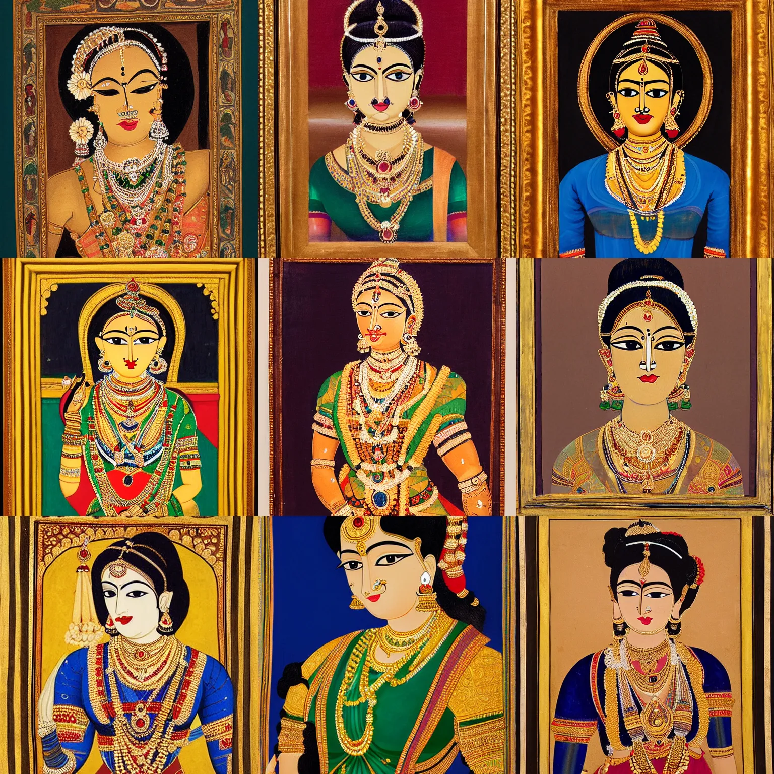 Prompt: a portrait of an elegant lady, tanjore painting